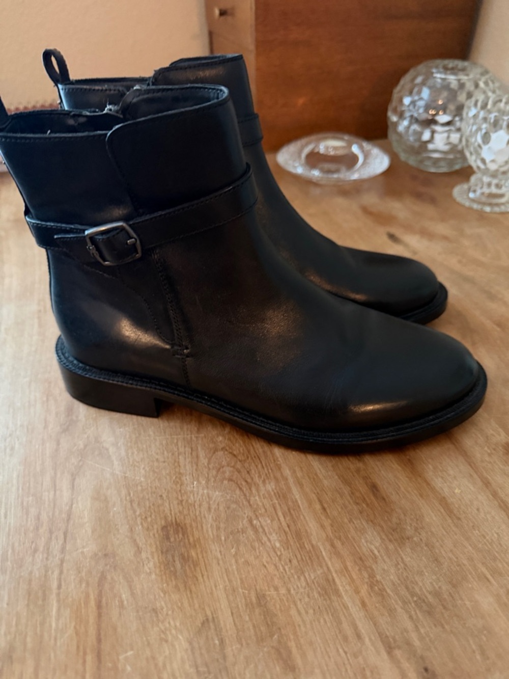 Sam Edelman Black Leather Ankle Boots with Buckle Strap